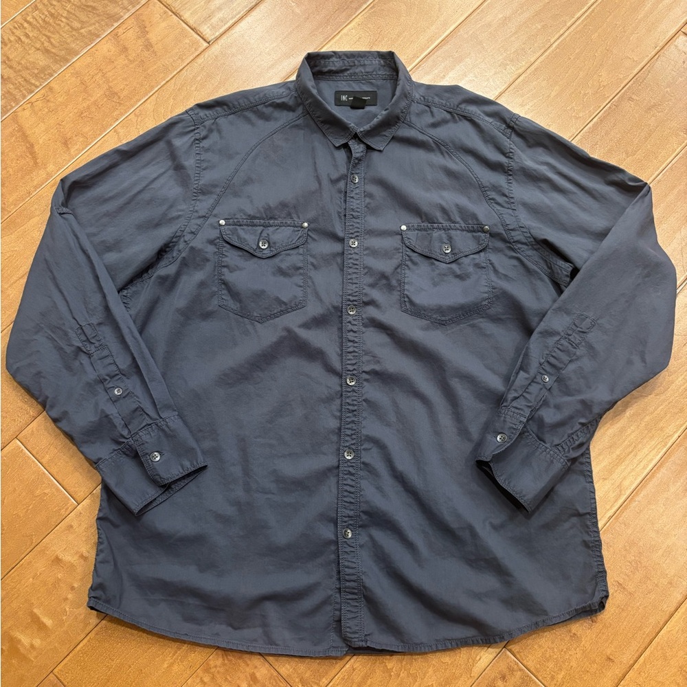INC International Concepts Gray Mens Long Sleeve Button Front Cotton Shirt XL